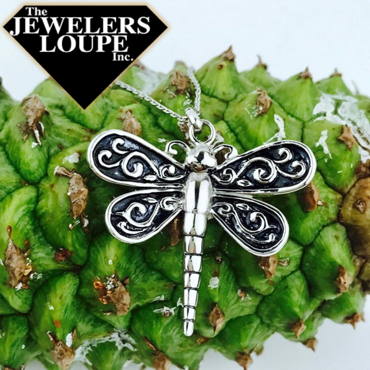 Sterling Silver Antique Finish Dragonfly Necklace (90096)