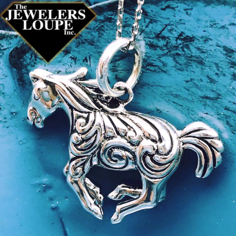 Sterling Silver Detailed Antiqued Horse Pendant (90101)