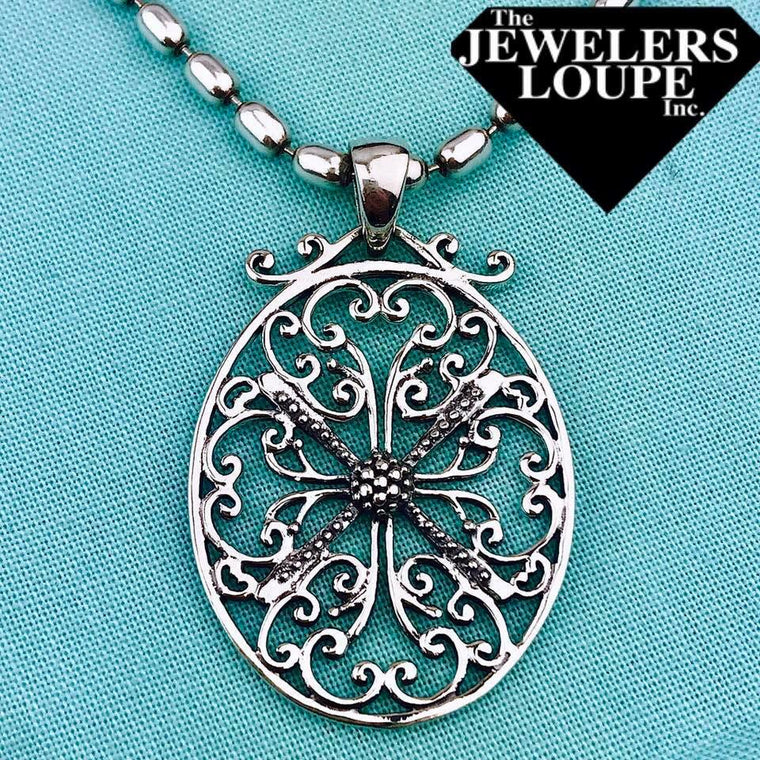 Southern Gates Sterling Silver Beaded Oval Pendant (90480)