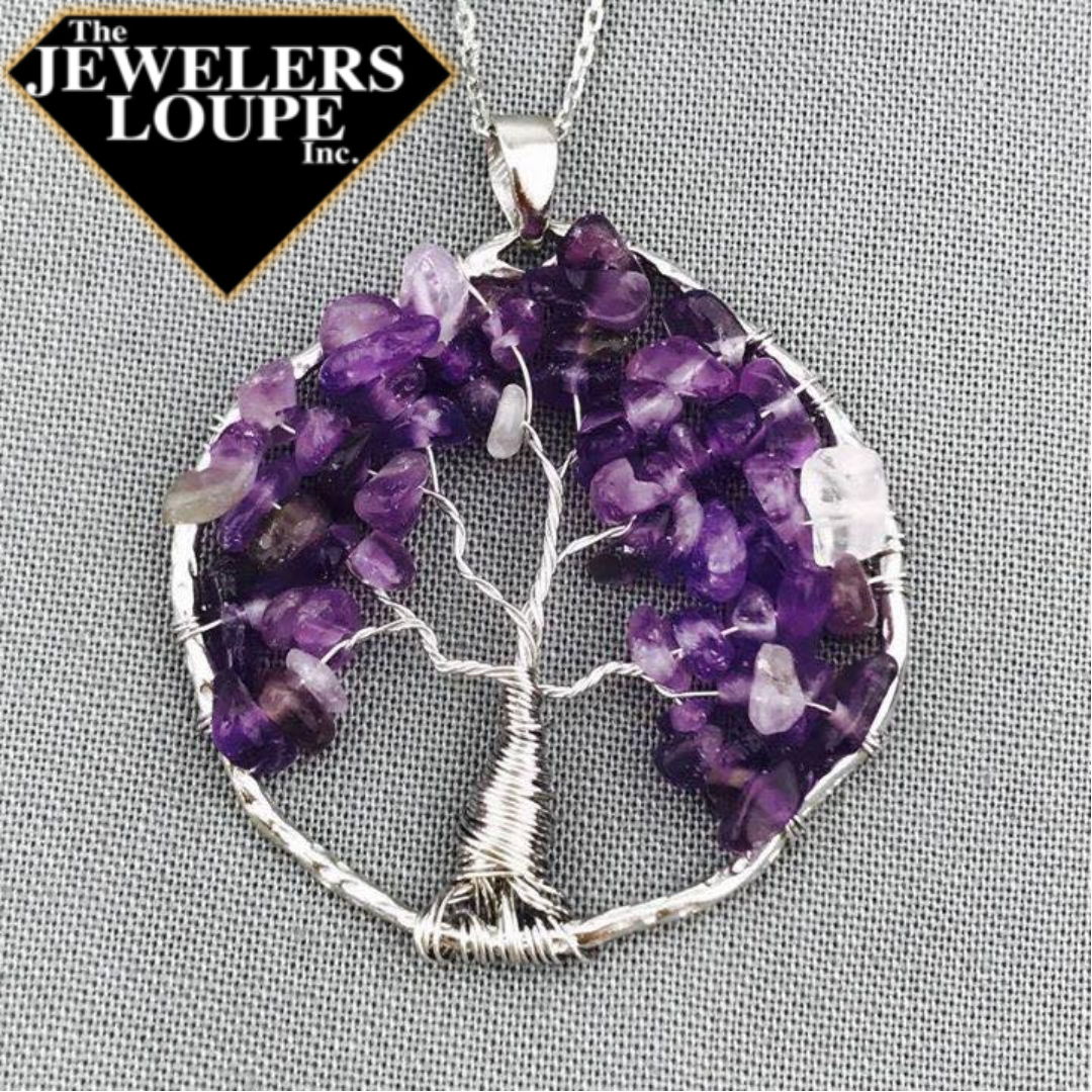 Sterling Silver Amethyst Beads Tree of Life Pendant with 18" Sterling Silver Chain.
