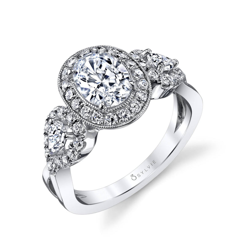 Sylvie Collection 14K White Gold .72ctw Diamond Vintage Style Oval Halo Twist Band Engagement Semi-Mount