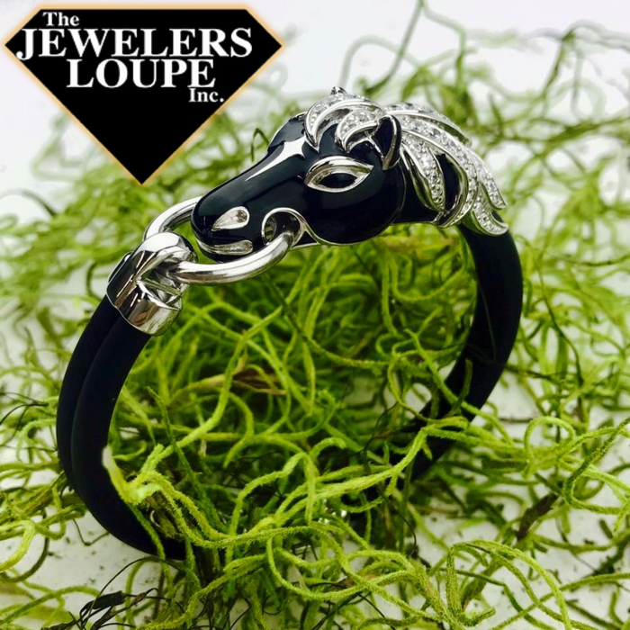 Belle e'toile Sterling Silver Cheval Black Horse Bangle