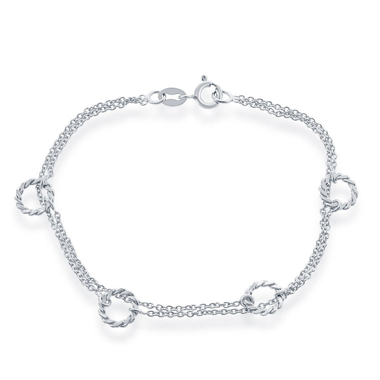 Sterling Silver Double Strand with Open Rings Bracelet, 7