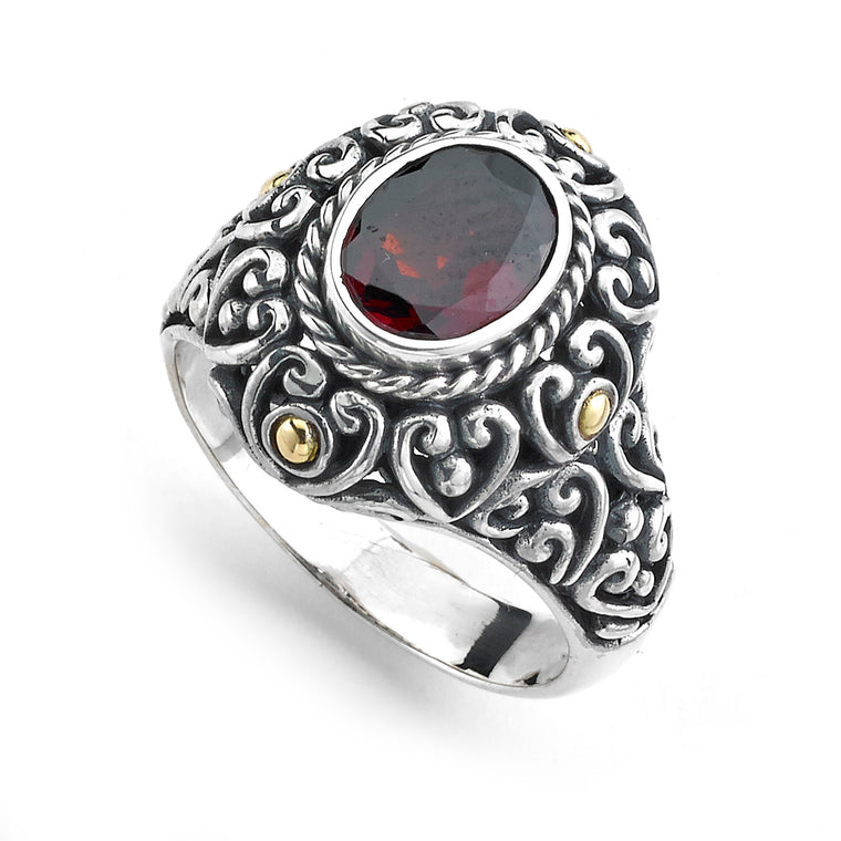 Samuel B. Sterling Silver and 18K Yellow Gold Oval Garnet Ring, Size 7 (91451)