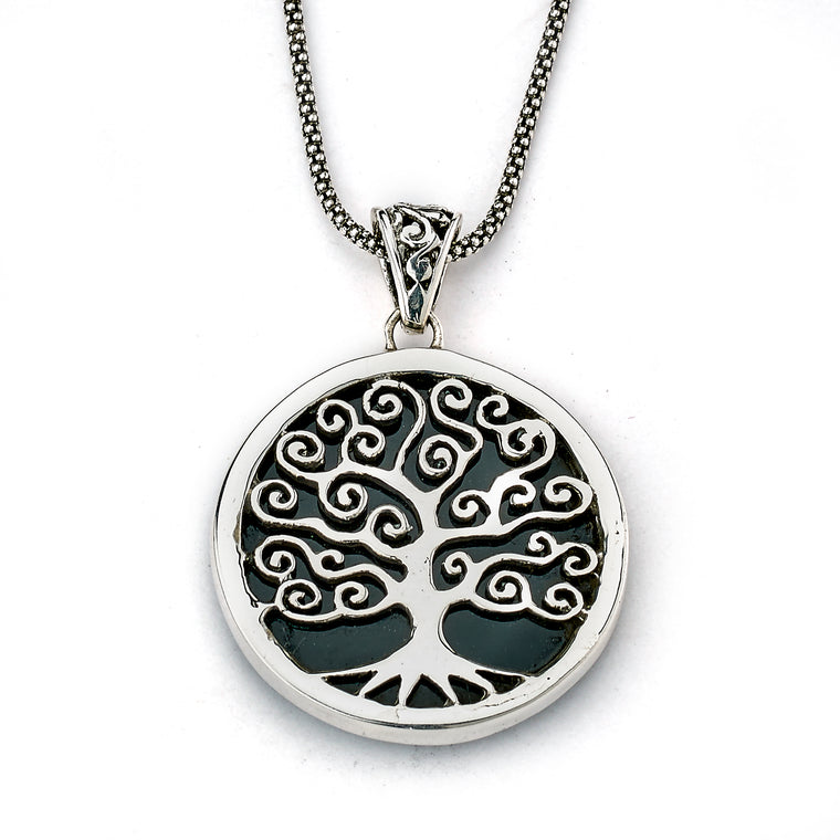 Samuel B. Sterling Silver Black Shell Tree of Life Design Pendant (91493)