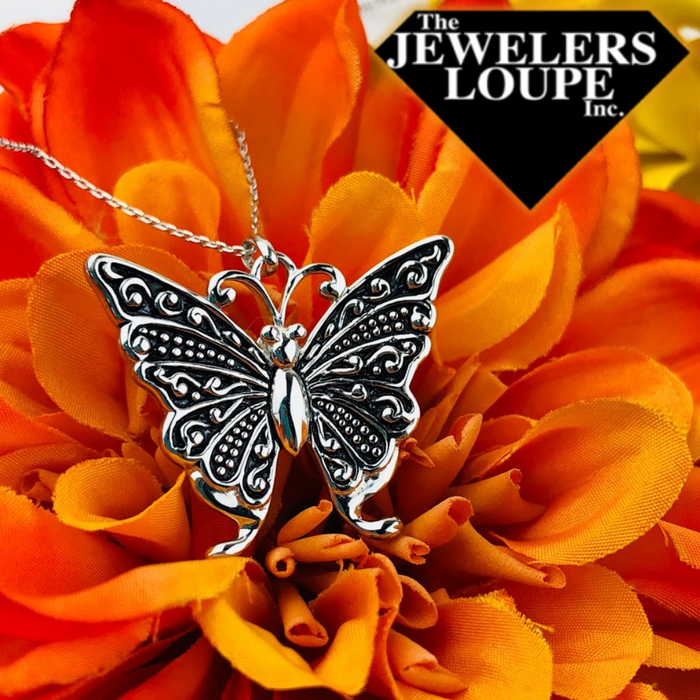 Sterling Silver Antique Finish Butterfly Necklace