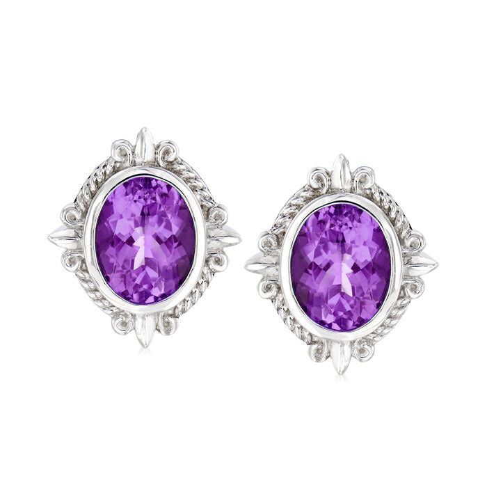 Andrea Candela Sterling Silver Amethyst Fleur de Lis Earrings (93559)