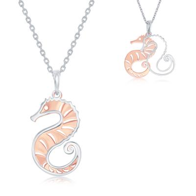 Sterling Silver 16+2" Two-tone Seahorse Cutout Necklace