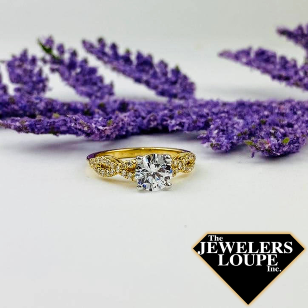 14K Yellow Gold .26ctw Diamond Engagement Semi-Mount with Twist Shank by Coast Diamonds.