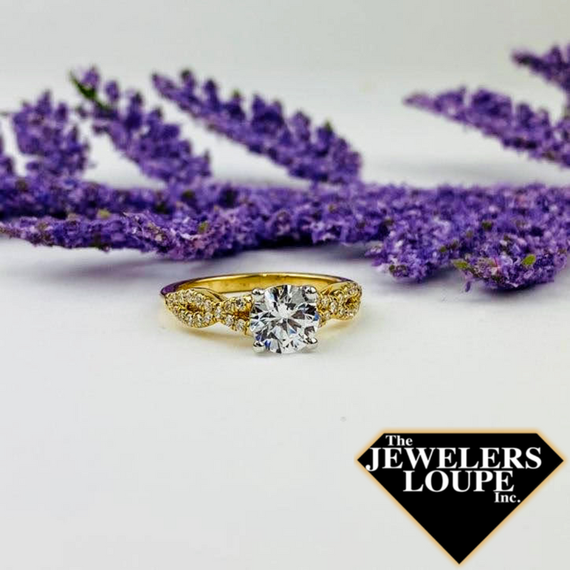 14K Yellow Gold .26ctw Diamond Engagement Semi-Mount with Twist Shank by Coast Diamonds.