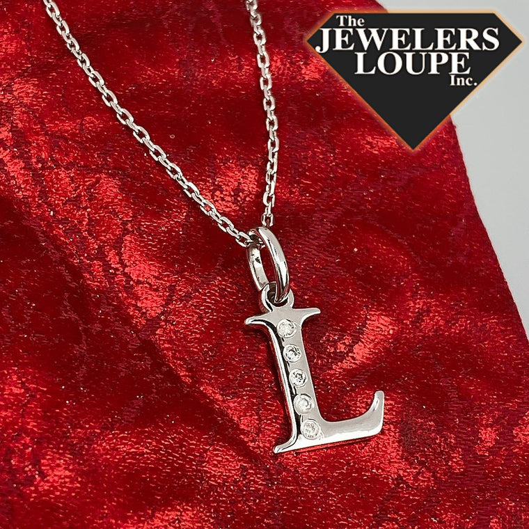 Sterling Silver 0.03cttw Diamond 'L' Initial Pendant (93124)