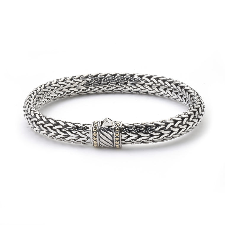 Samuel B. Sterling Silver and 18K Yellow Gold Men's Diagonal Line Bracelet (93400)