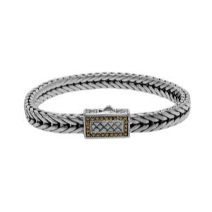 Samuel B. Sterling Silver and 18K Yellow Gold Men's Square Flat Bracelet (93418)