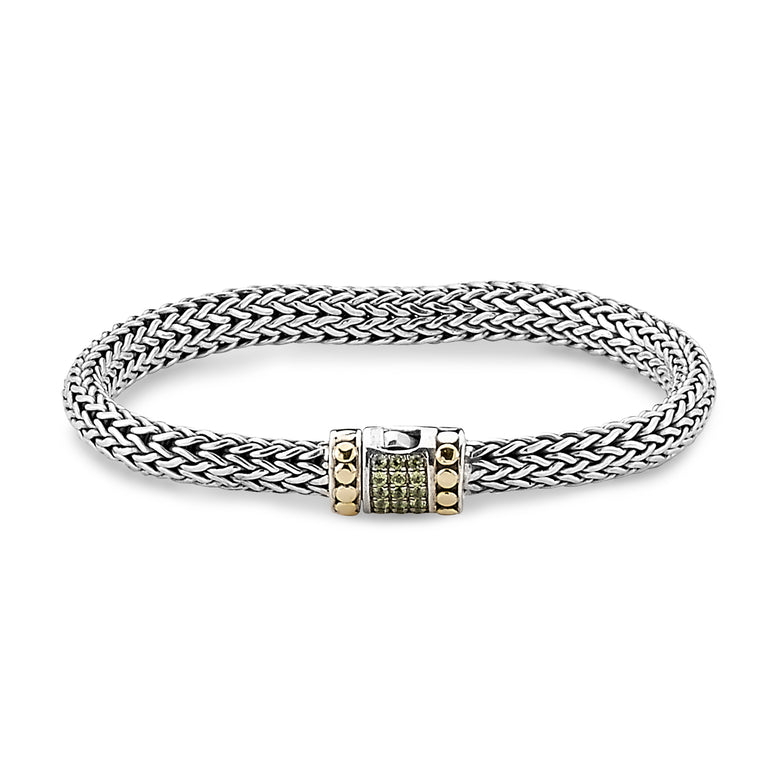 Samuel B. Sterling Silver and 18K Yellow Gold Tulang Naga Bracelet with Peridot, 7