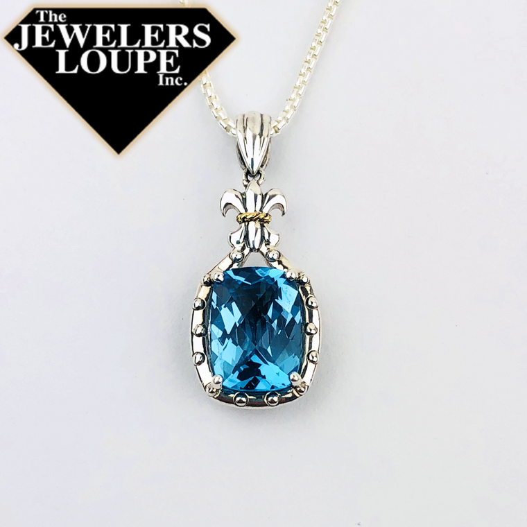Jeanex Sterling Silver and 18K Yellow Gold Blue Topaz Pendant (95414)