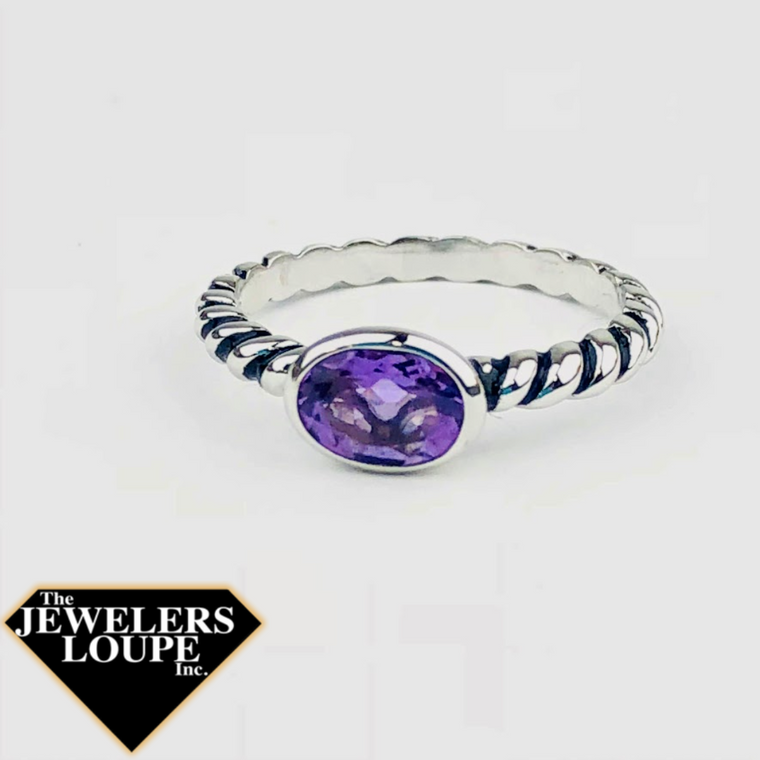 Jeanex Sterling Silver Amethyst Rope Design Ring, Size 7 (93575)