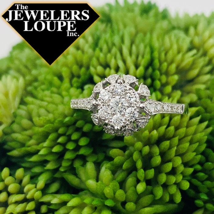 18K White Gold .66ctw Diamond Vintage Halo Ring