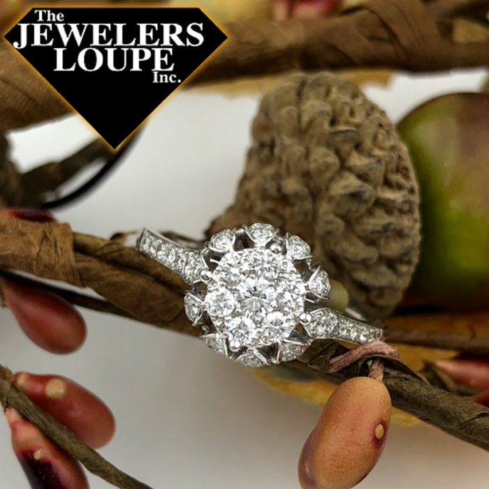 18K White Gold .66ctw Diamond Vintage Halo Ring