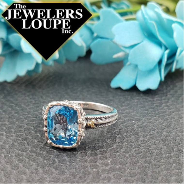 Jeanex Sterling Silver and 18K Yellow Gold Blue Topaz Ring, Size 7 (93778)