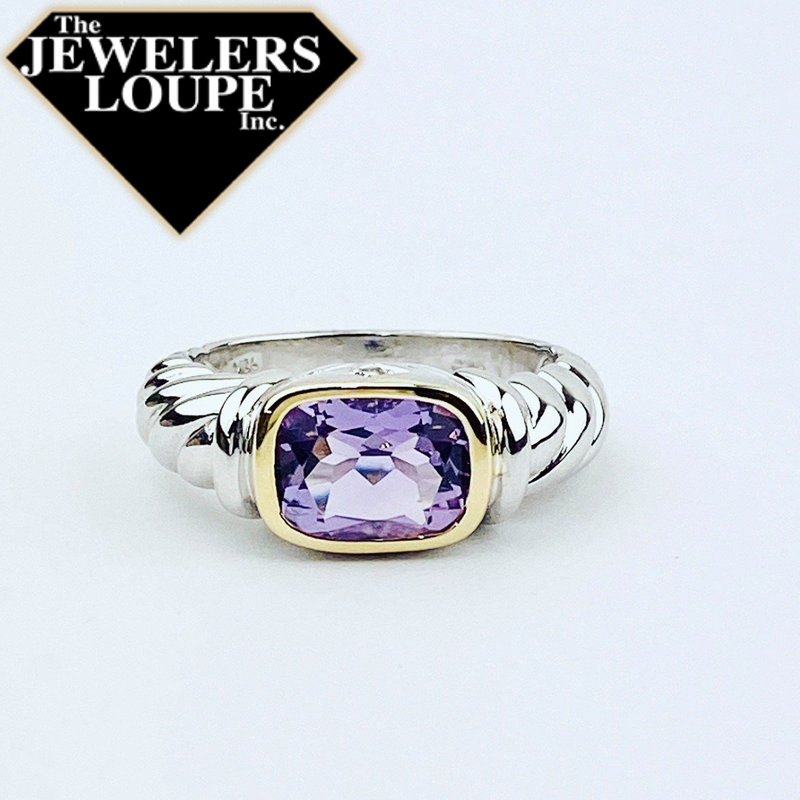 Jeanex Sterling Silver and 18K Yellow Gold Ring set with .02cttw Diamond and 2.75cttw Genuine Amethyst