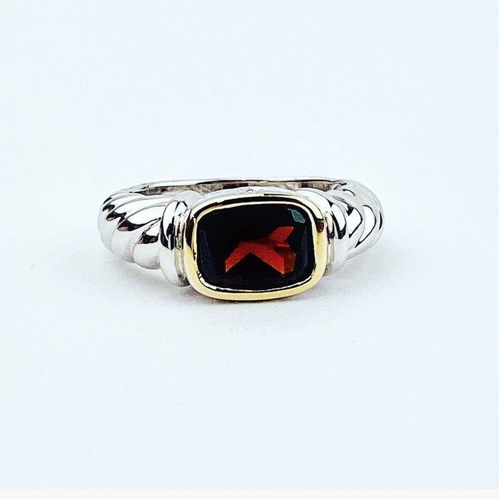 Sterling Silver and 18K Yellow Gold Garnet and Diamond Ring