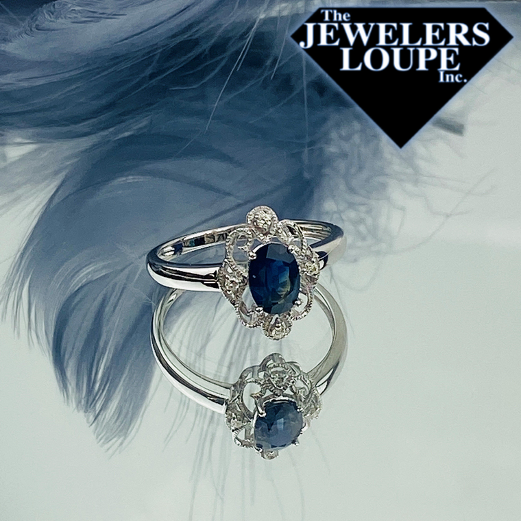 14K White Gold .04ctw Diamond and 1ctw Sapphire Ring (94160)