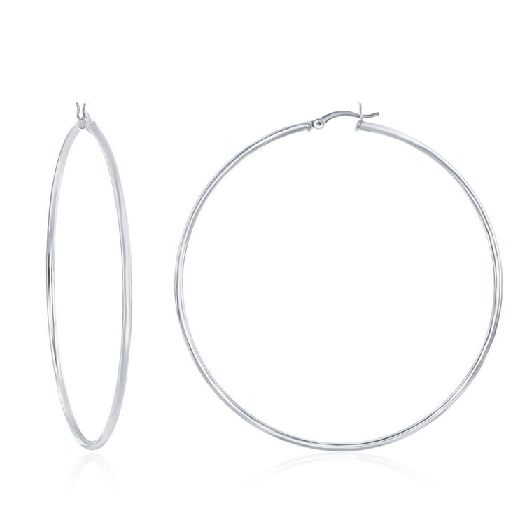 Sterling Silver 2x70mm High-Polished Hoop Earrings (94887)