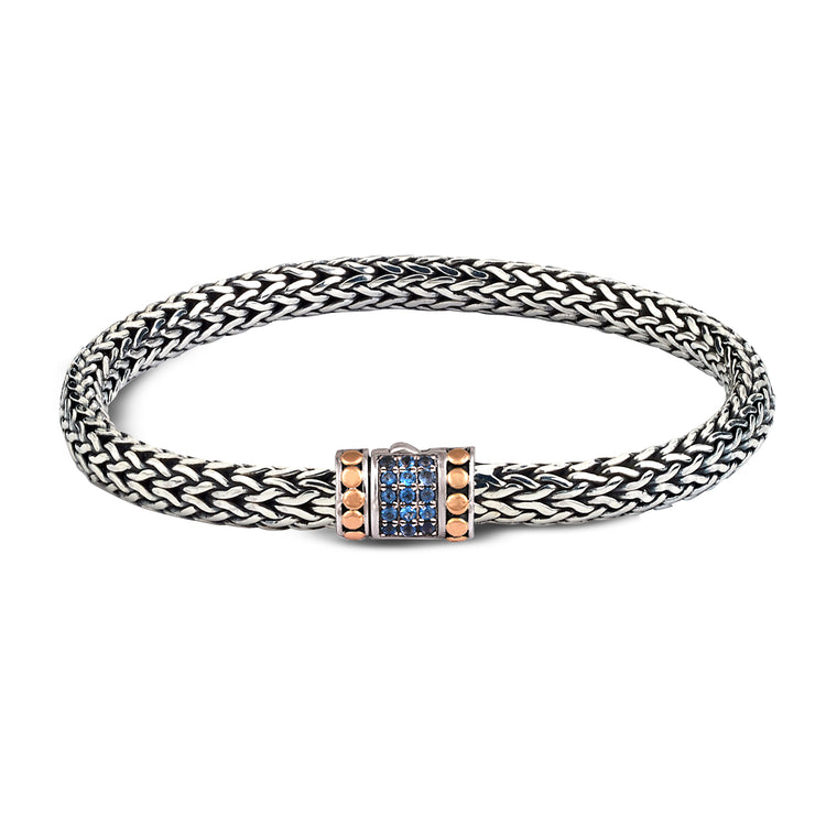 Samuel B. Sterling Silver and 18K Yellow Gold Tulang Naga Bracelet with Blue Topaz, 7