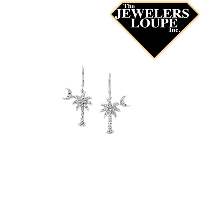 14K White Gold .22ctw Diamond Palmetto Tree and Moon Leverback Earrings (97546)