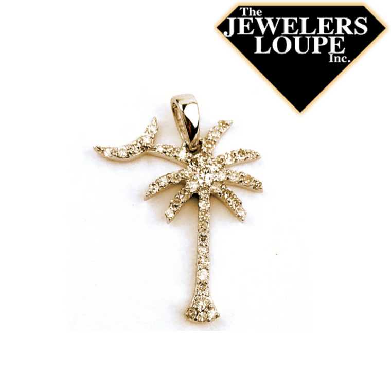 14k Yellow Gold .13ctw Diamond Palmetto Tree and Moon Pendant (98090)