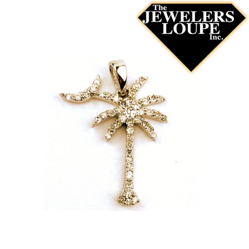 14k Yellow Gold .13ctw Diamond Palmetto Tree and Moon Pendant (98090)