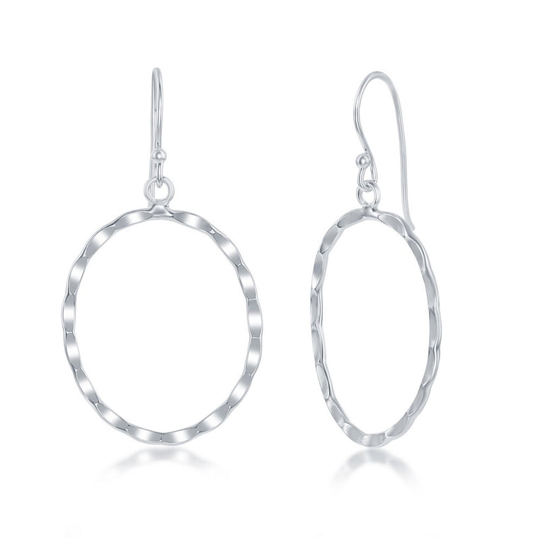 Sterling Silver Hammered Oval Earrings (95223)
