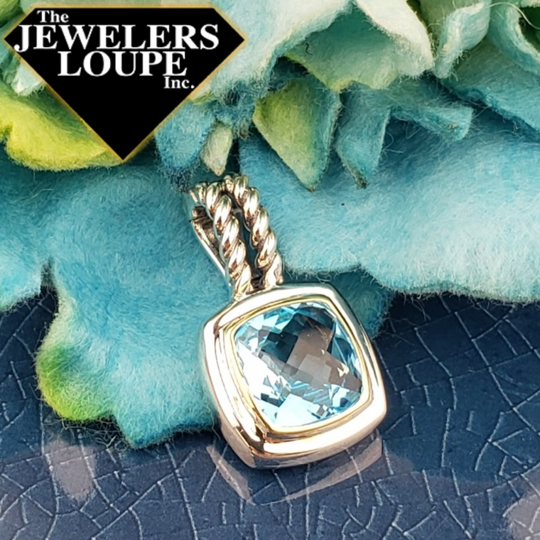 Jeanex Sterling Silver and 18K Yellow Gold Blue Topaz Pendant (95410)