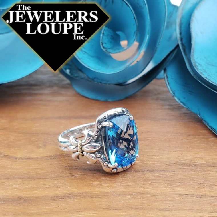 Jeanex Sterling Silver and 18K Yellow Gold Blue Topaz Ring, Size 7 (95413)