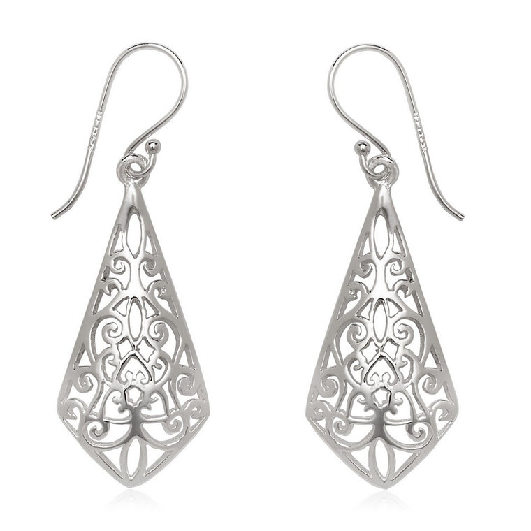 Sterling Silver Filigree Diamond Shaped Earrings (95765)