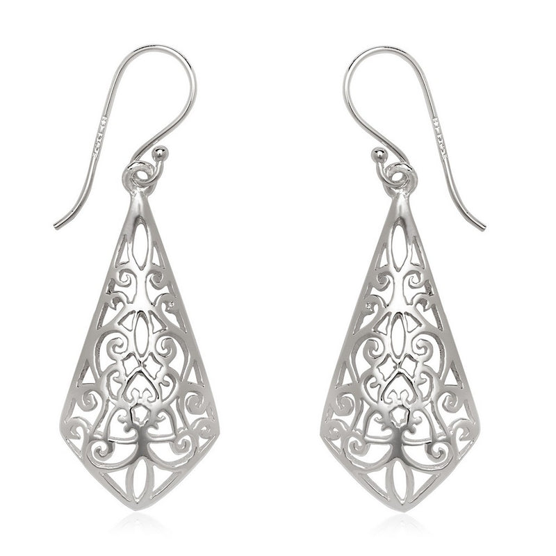 Sterling Silver Filigree Diamond Shaped Earrings (95765)
