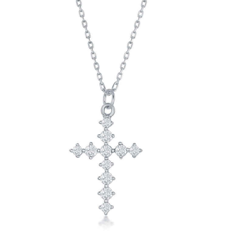 Sterling Silver CZ Cross Necklace (95882)