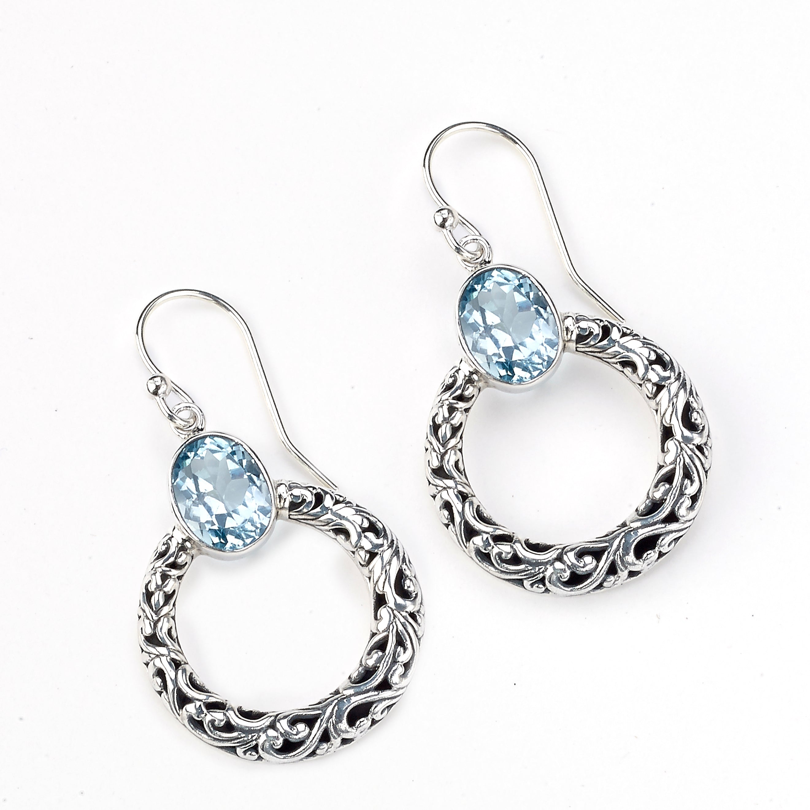 Samuel B. Sterling Silver Balinese Circle Blue Topaz Earrings (96938)