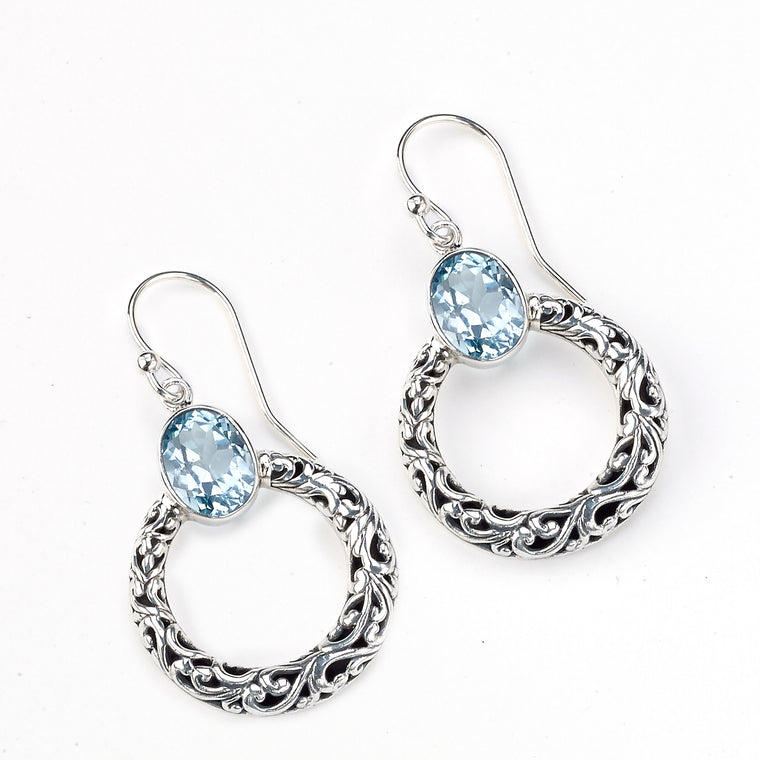 Samuel B. Sterling Silver Balinese Circle Blue Topaz Earrings (96938)