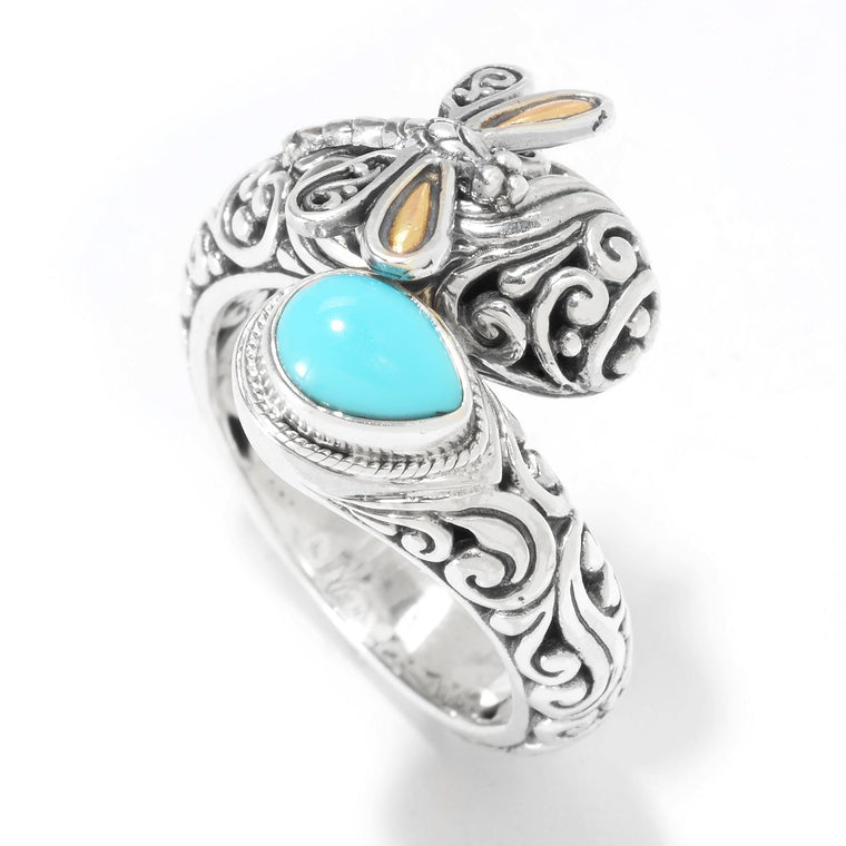 Samuel B. Sterling Silver and 18K Yellow Gold Turquoise Dragonfly Ring, Size 7 (96940)