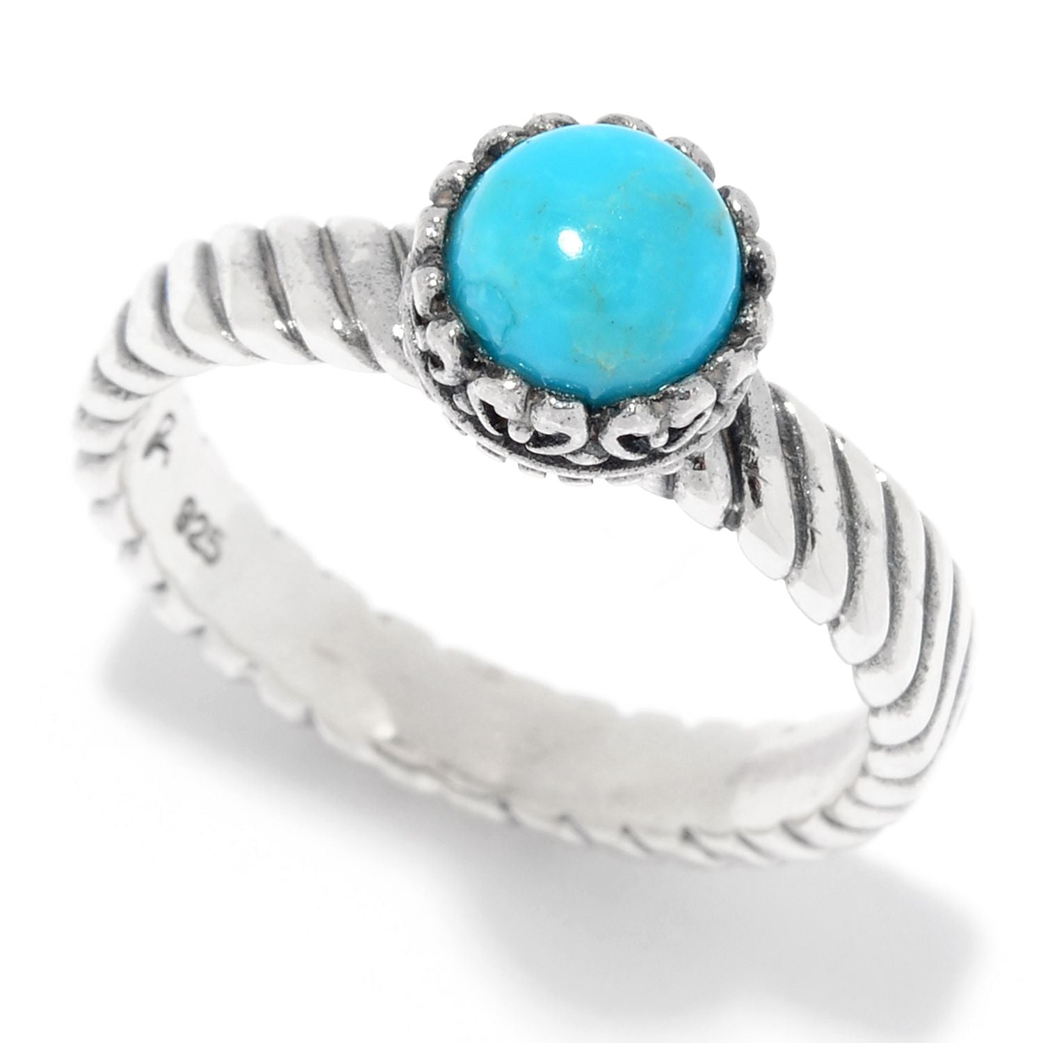 Samuel B. Sterling Silver Turquoise Comet Ring, Size 7. Our Sterling Silver round turquoise stack ring, handcrafted in Bali by our skilled artisans. From our signature collection, Royal Bali™ featuring designs handcrafted using sterling silver, and genuine gemstones. Turquoise, is regarded as a love charm. It is also a symbol of good fortune and success, and it is believed to relax the mind and to protect its wearer from harm. Turquoise rings, in particular, are thought to keep away evil spirits.