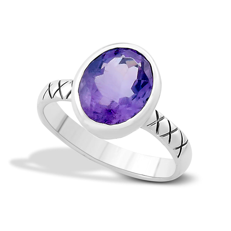 Samuel B. Sterling Silver Oval Amethyst Ring, Size 7 (96946)