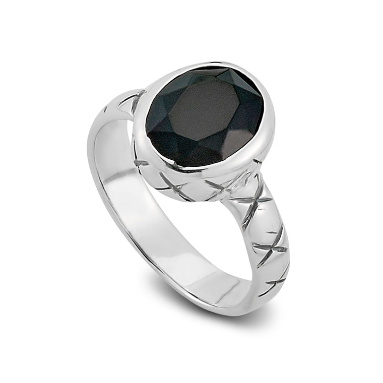 Samuel B. Sterling Silver Oval Shape Black Onyx Ring, Size 7.5 (96950)