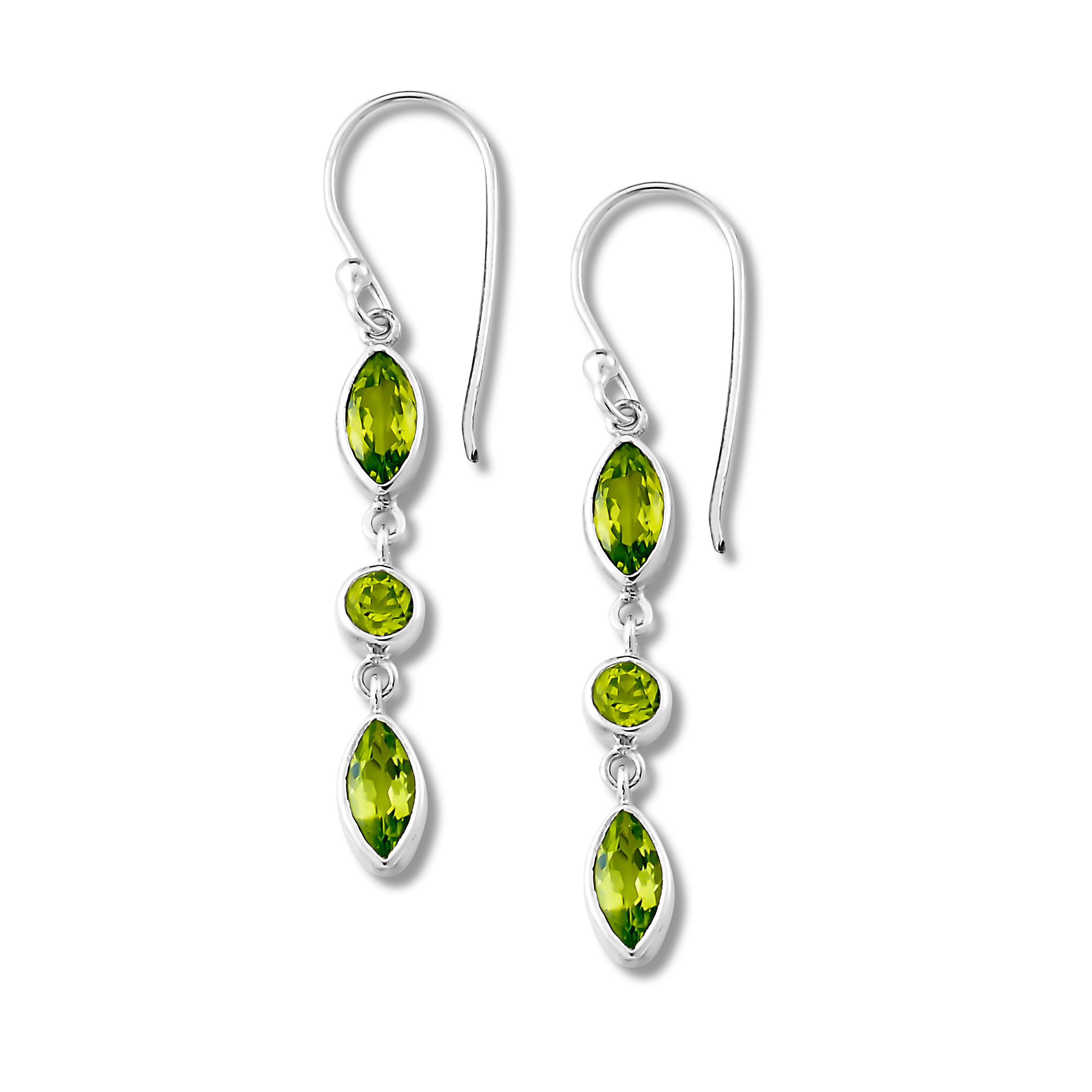 Samuel B. Sterling Silver Mahawu Round and Marquise Shape Peridot Drop Earrings. Our Sterling Silver peridot marquise shaped earrings with round center, are handcrafted in Bali by our skilled artisans. From our signature collection, Royal Bali™ featuring designs handcrafted using sterling silver and genuine gemstones.