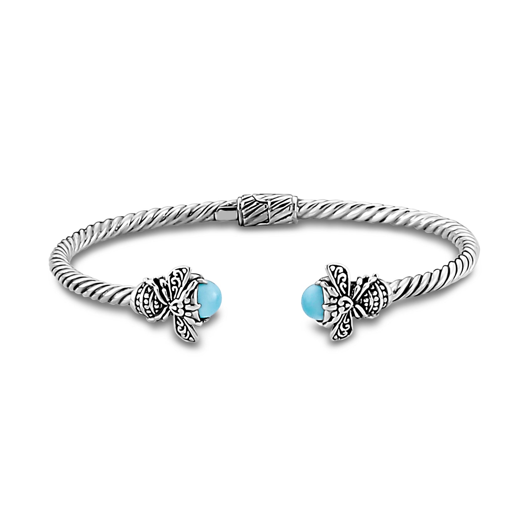 Samuel B. Sterling Silver Larimar Twisted Bangle with Bumble Bee Accents