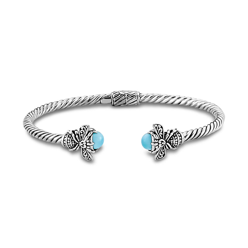 Samuel B. Sterling Silver Larimar Twisted Bangle with Bumble Bee Accents