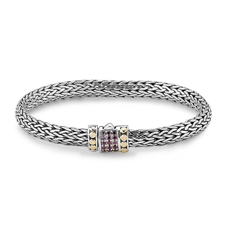 Samuel B. Sterling Silver and 18K Yellow Gold Tulang Naga Bracelet with Amethyst, 7