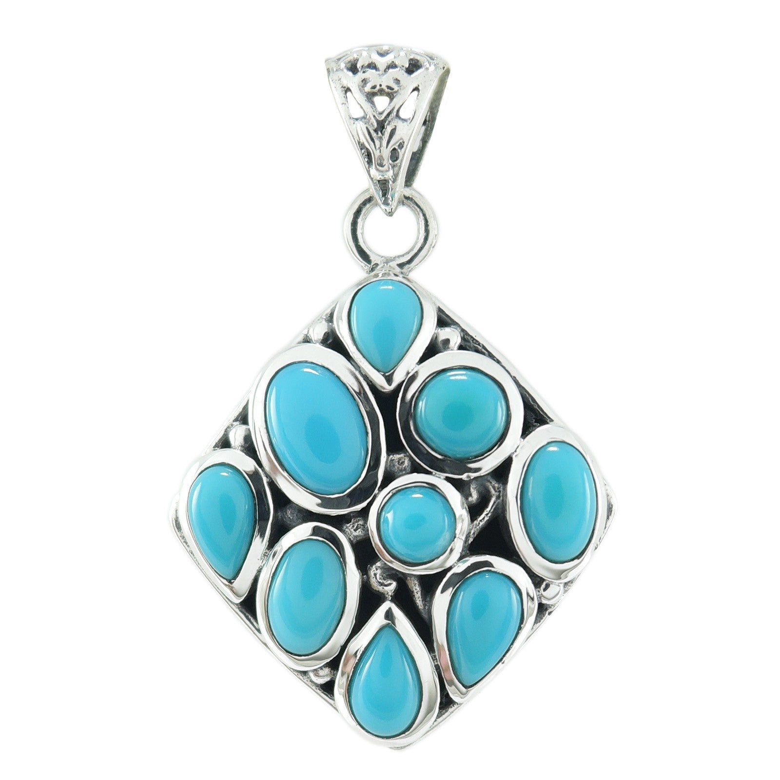 Samuel B Sterling Silver Amanzi Turquoise Pendant. Our Sterling Silver multi gemstone sleeping beauty turquoise pendant, handcrafted in Bali by our skilled artisans. From our signature collection, Royal Bali™ featuring designs handcrafted using sterling silver and genuine gemstones.