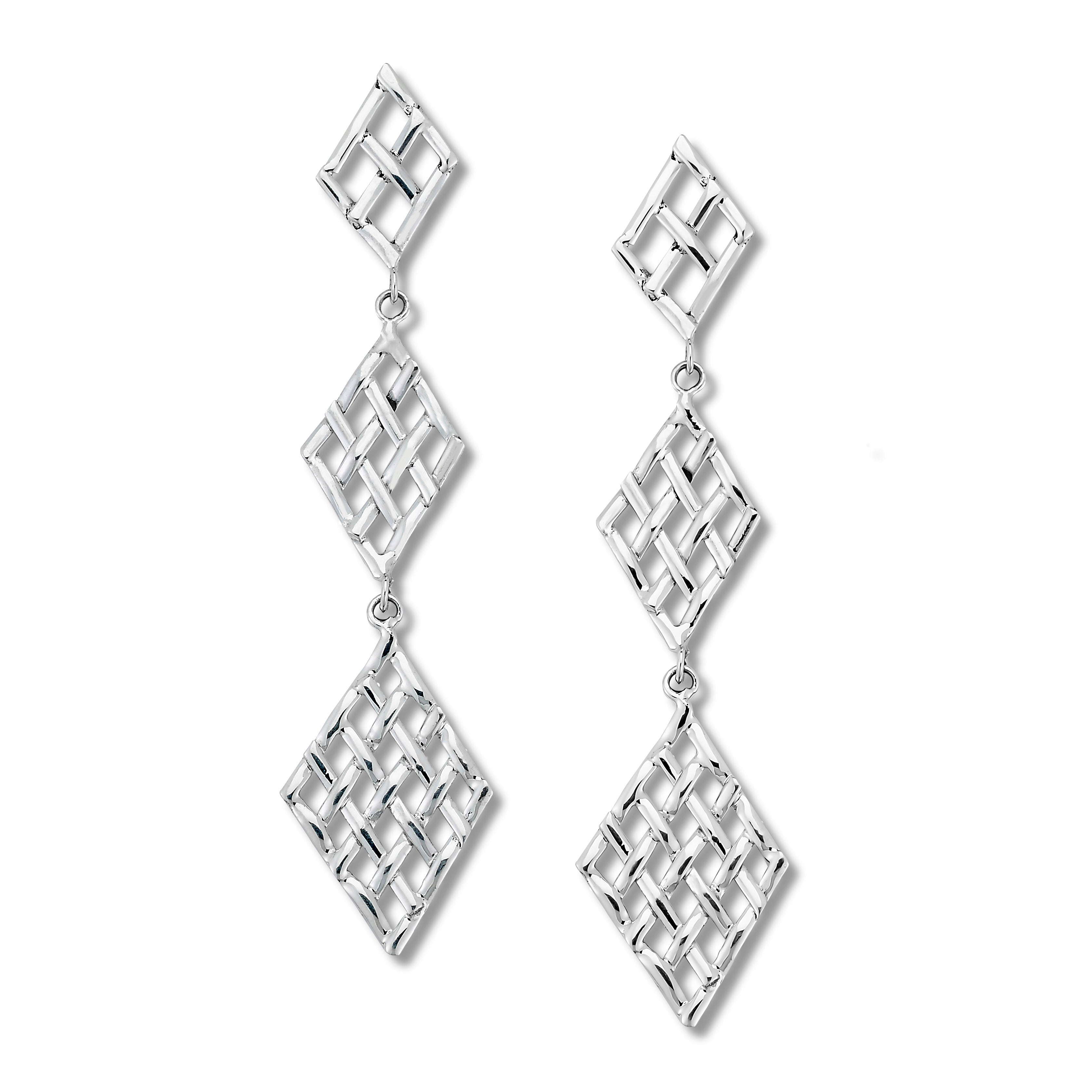 Samuel B. Sterling Silver Checkerboard Design Sawali Drop Earrings. Our Sterling Silver drop earrings, handcrafted in Bali by our skilled artisans. From our Thai Tribal™ collection, a completely artisan crafted, intricate, sterling silver collection inspired by the dreamscapes of Thailand.