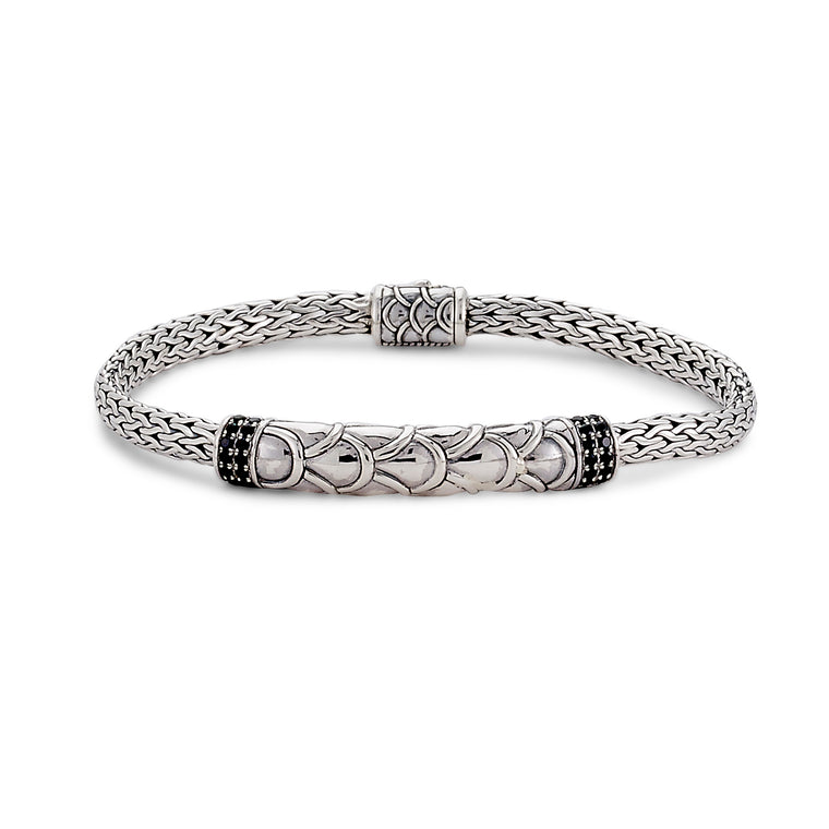 Samuel B. Sterling Silver Tulang Naga Bar Bracelet with Black Spinel (97016)